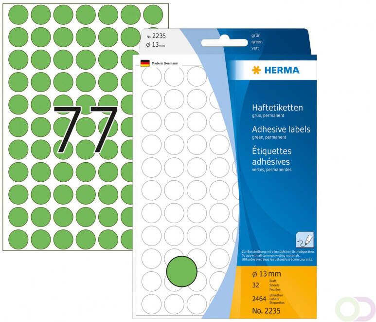 Herma Multipurpose etiketten Ã 13 mm rond groen permanent hechtend om met de hand